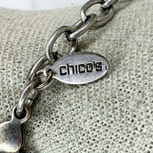 Chicos Blue Rhinestone Crystal Bib Statement Silver Tone Necklace ✨ - Picture 6 of 12